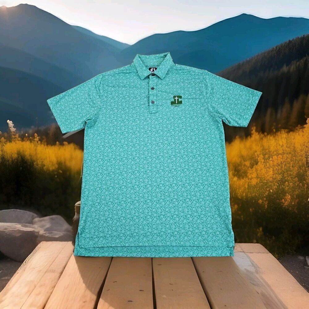 FootJoy FJ Mens Medium Performance Floral Stretch Golf Polo Shirt Short Sleeve